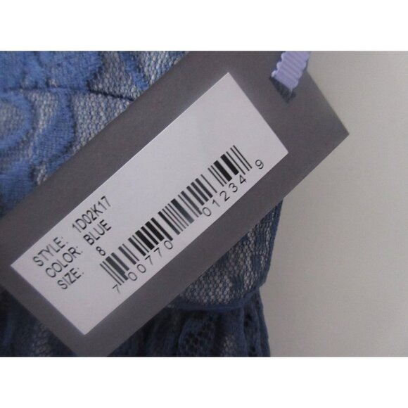 NWT Vera Wang Navy Blue Sheer Floral Lace Satin Striped Gown Dress 8 $295 - Picture 7 of 8